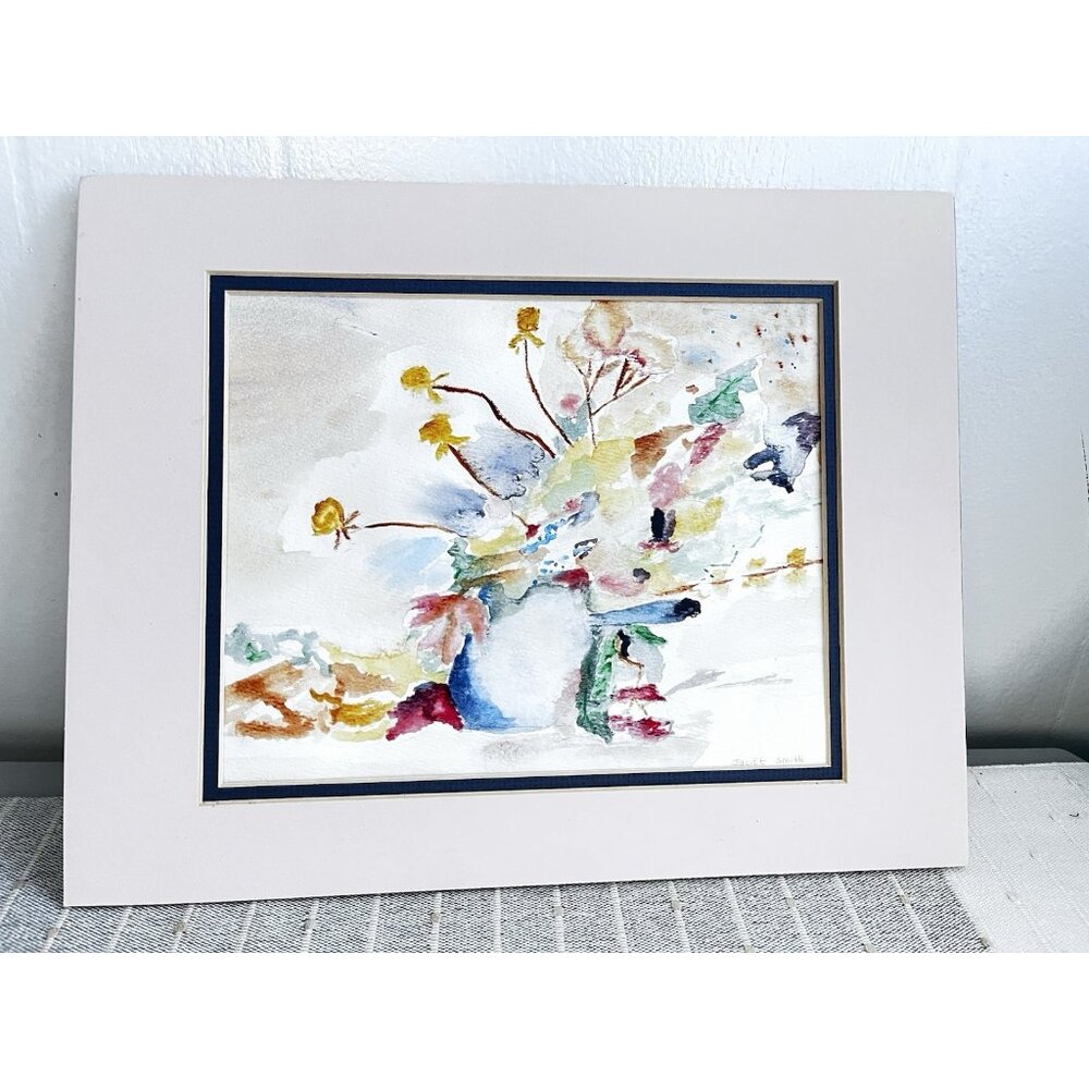 Signed Original Watercolor Still Life Flowers Vase Modern Art Matt Juliet Smith